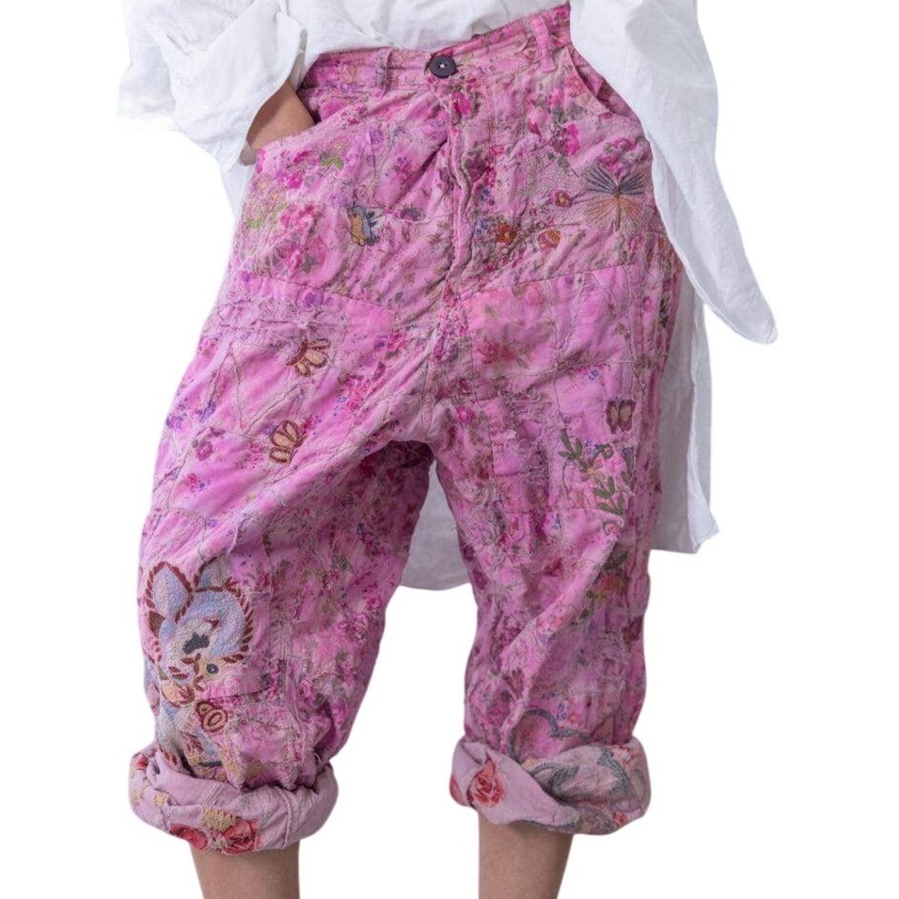 Magnolia Pearl Pink Floral Pants with Sweet‎ Little Friends Patched NWT OS